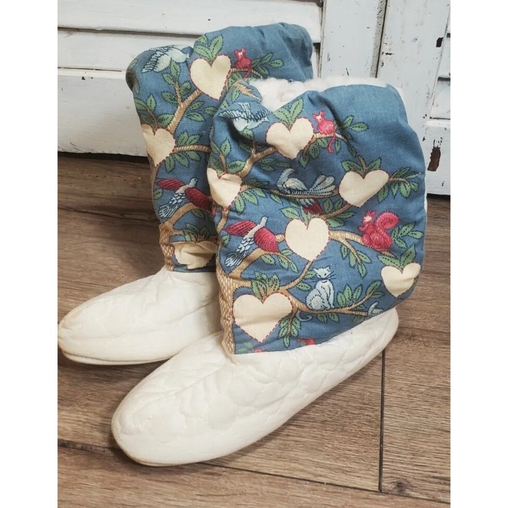 Vintage Tall Dearfoams‎ Quilted Slippers Birds & Hearts Size 6.5-7.5